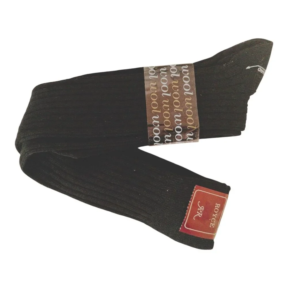VTG ROYCE Zephyr Wool Men's Dress Socks Black 10-13 Made in USA NEW